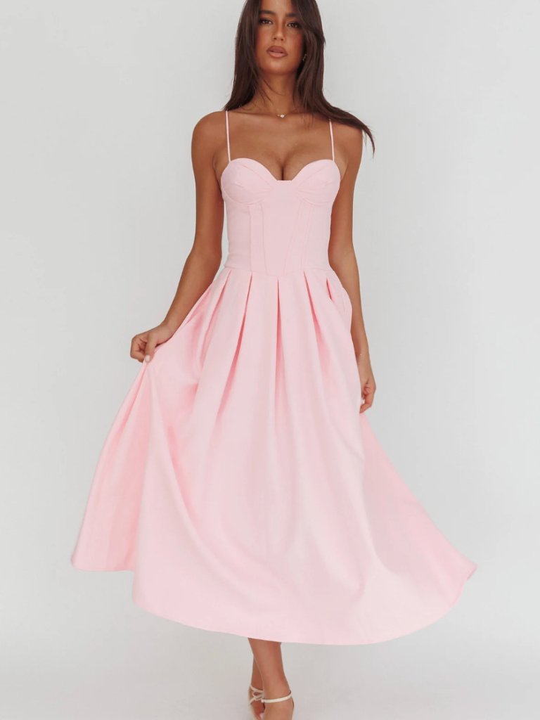 Selfie Leslie Pink Corset Style Midi Dress - Size S